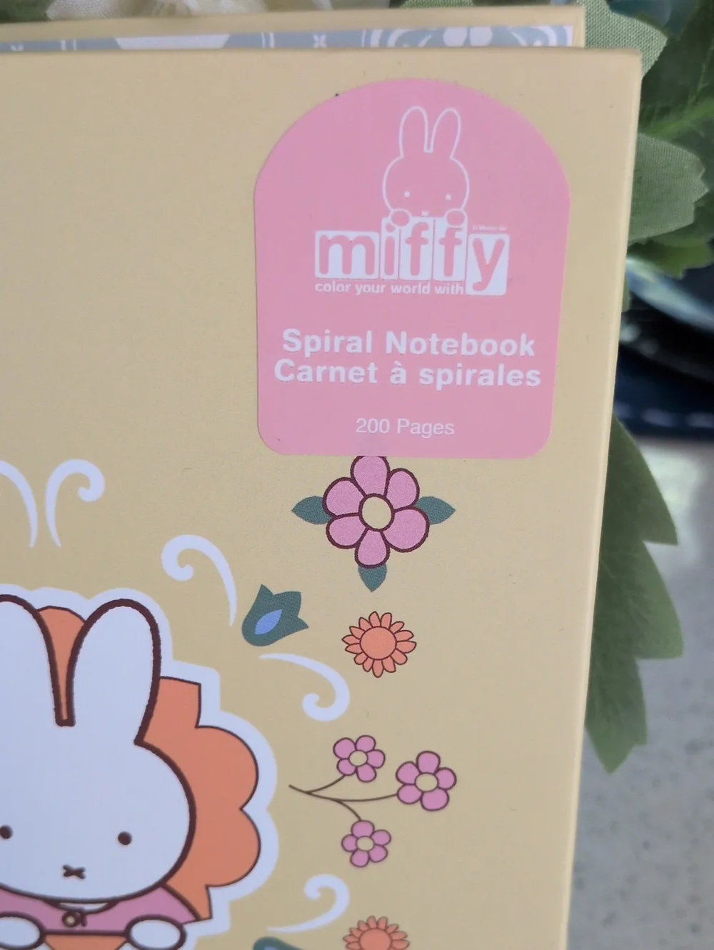 MIFFY Yellow Spiral Notebook with Pink and Orange Floral Motif